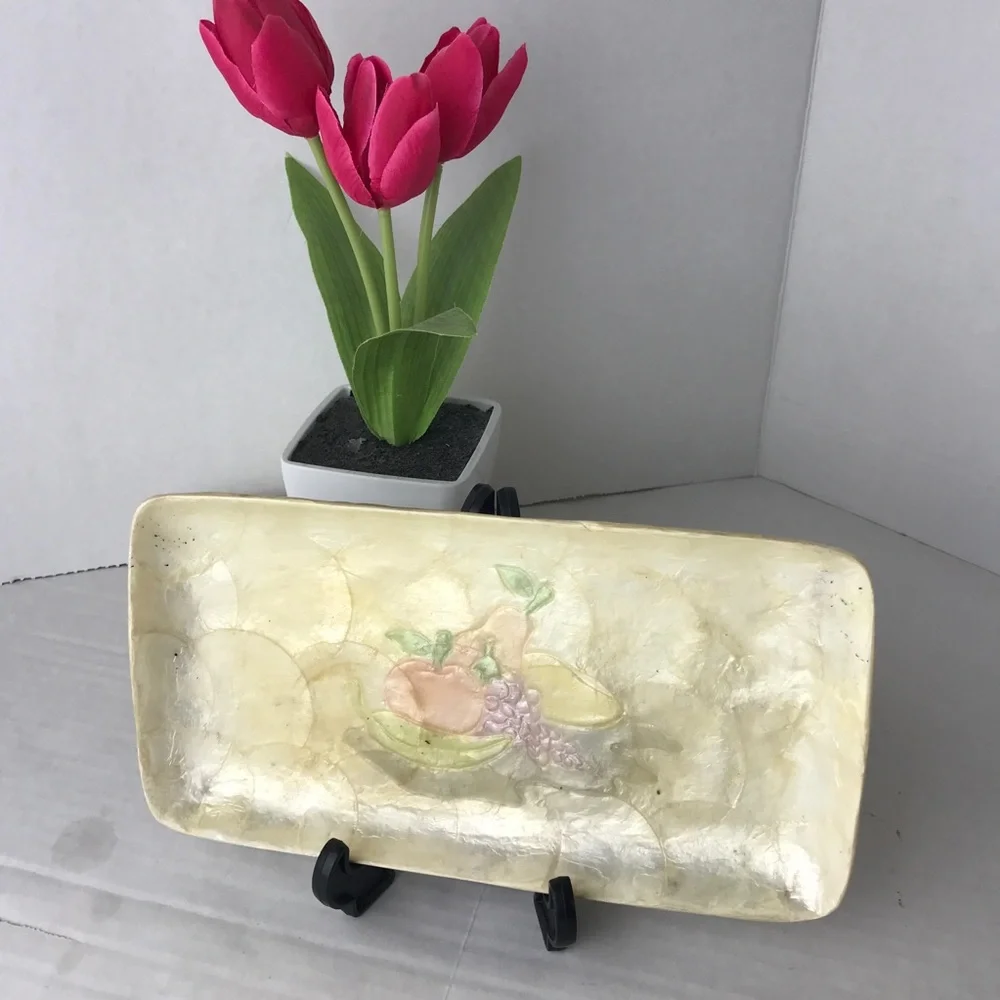 VINTAGE CAPIZ GENUINE SHELL MOTHER OF PEAR Vanity Trinket Dish